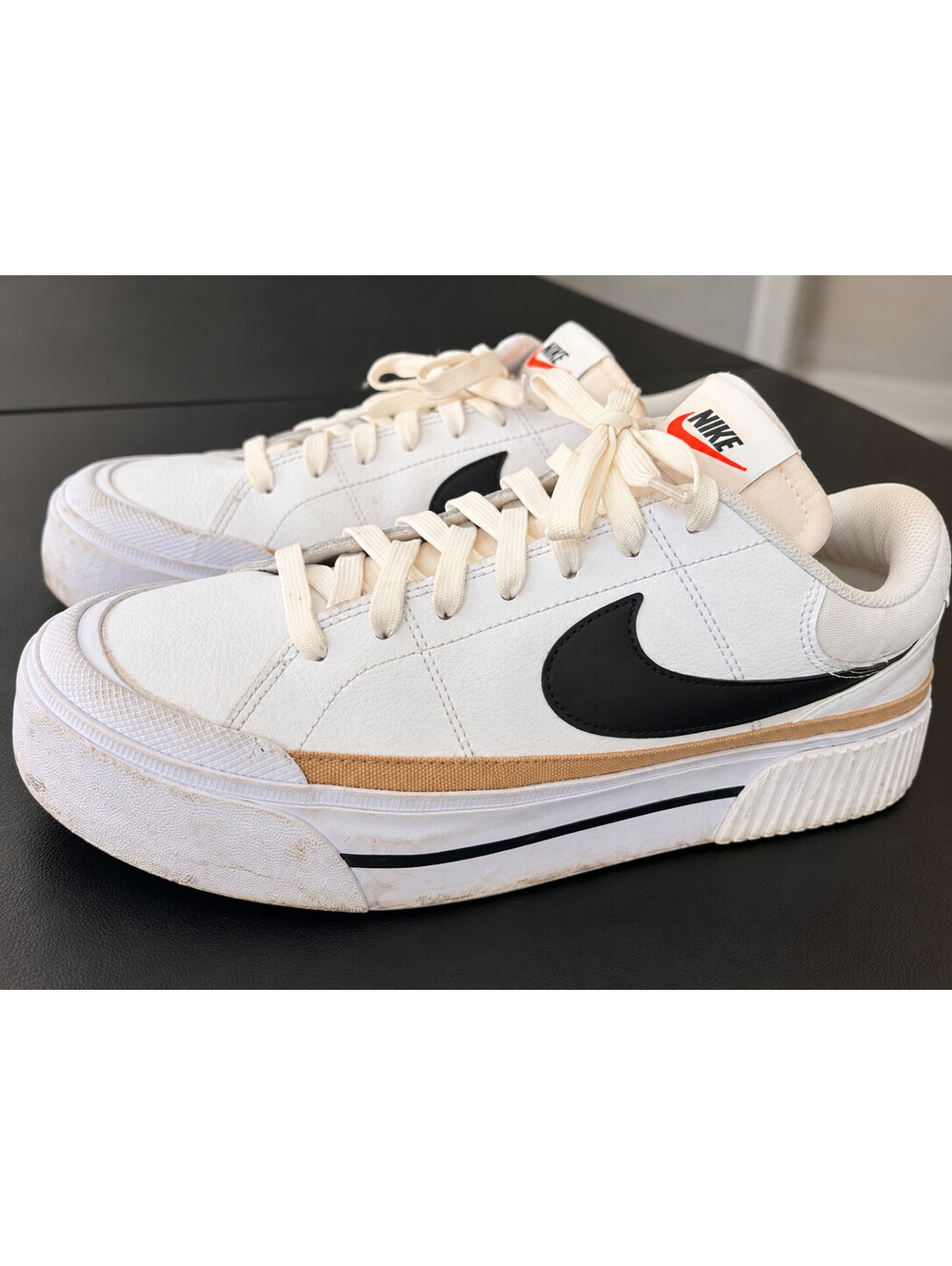 Nike Court Legacy Lift White Black Tan Sneakers DM7590-100 Women’s Size 11